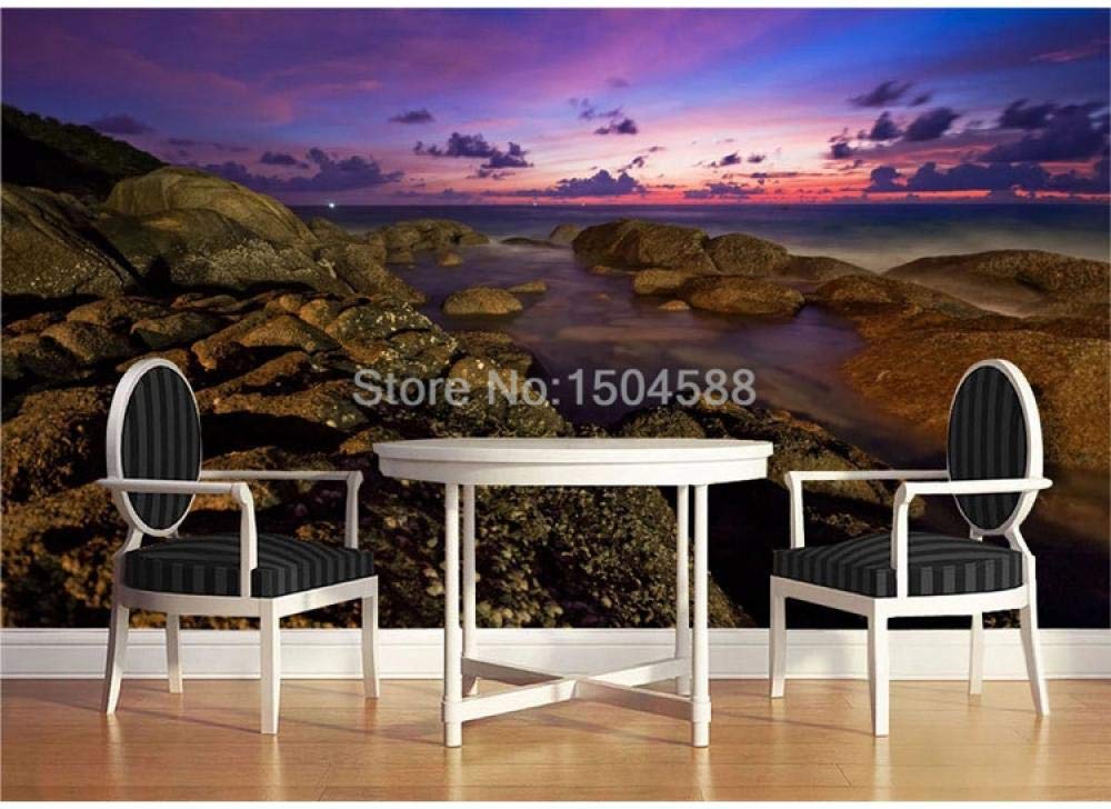 Papier peint 3D pour agrandir une piece sombre WLLLO motif pierre et mer 350x245 cm