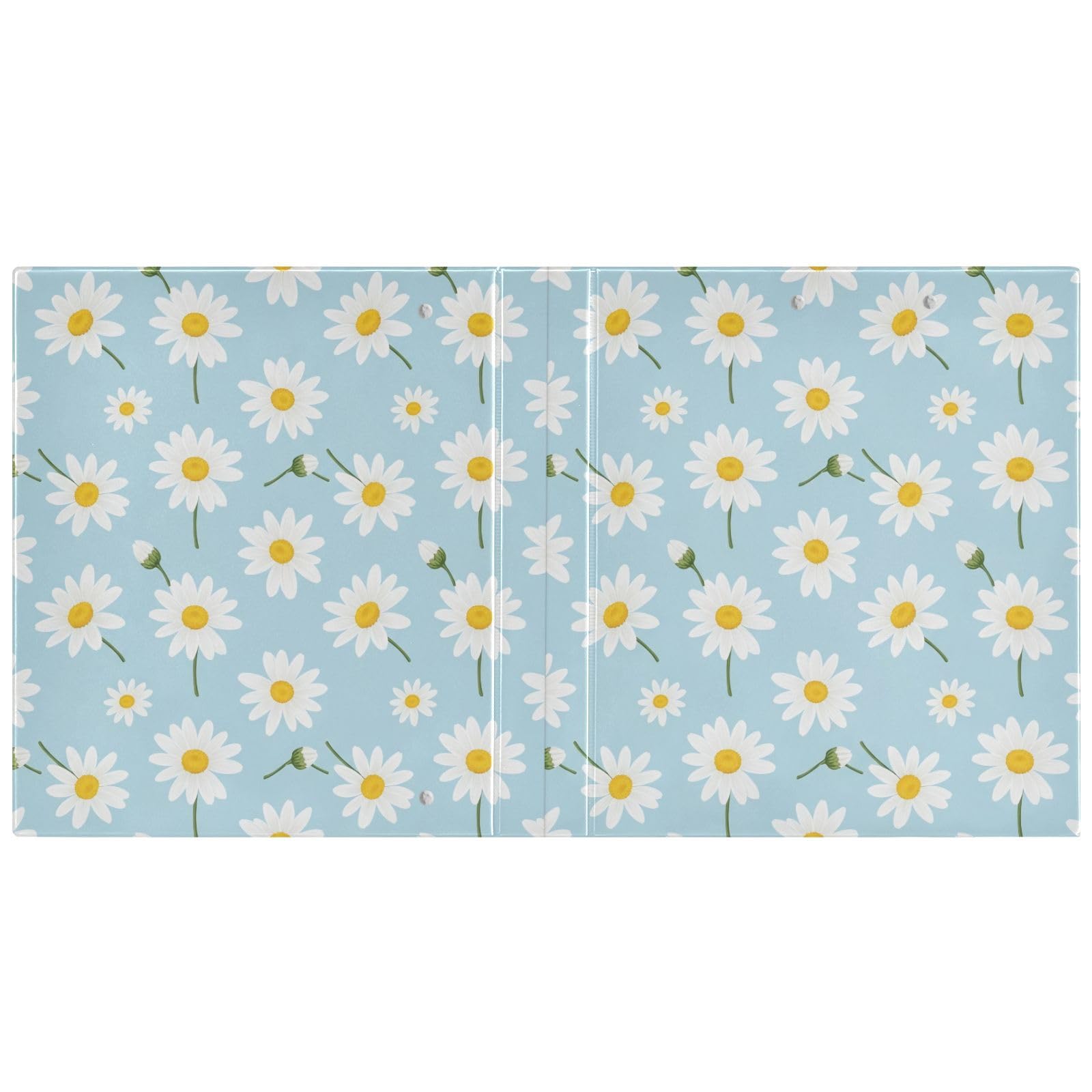 Raccoglitore a 3 anelli, flessibile, con margherite bianche, giallo, verde, blu, 3,8 cm, confezione da 2