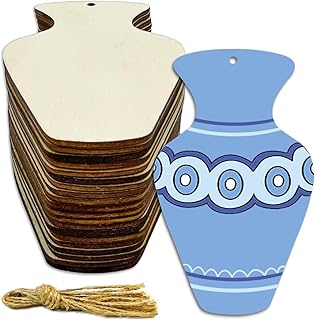 30 Pcs 4 Inch Unfinished Wood Crafts Vase Cutout DIY Crafts Wooden Vase Shaped Hanging Ornaments with Hole Hemp Ropes