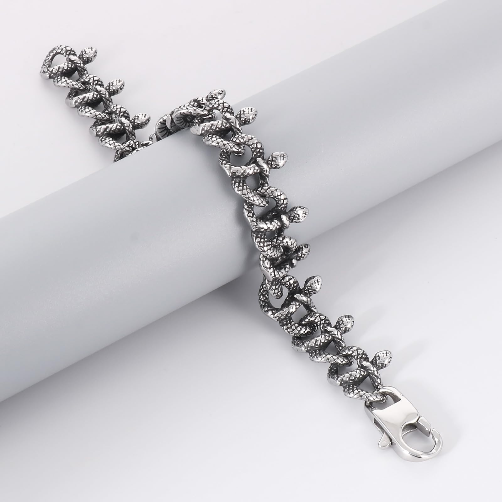 Pulsera de cadena de serpiente vintage para hombre, acero inoxidable