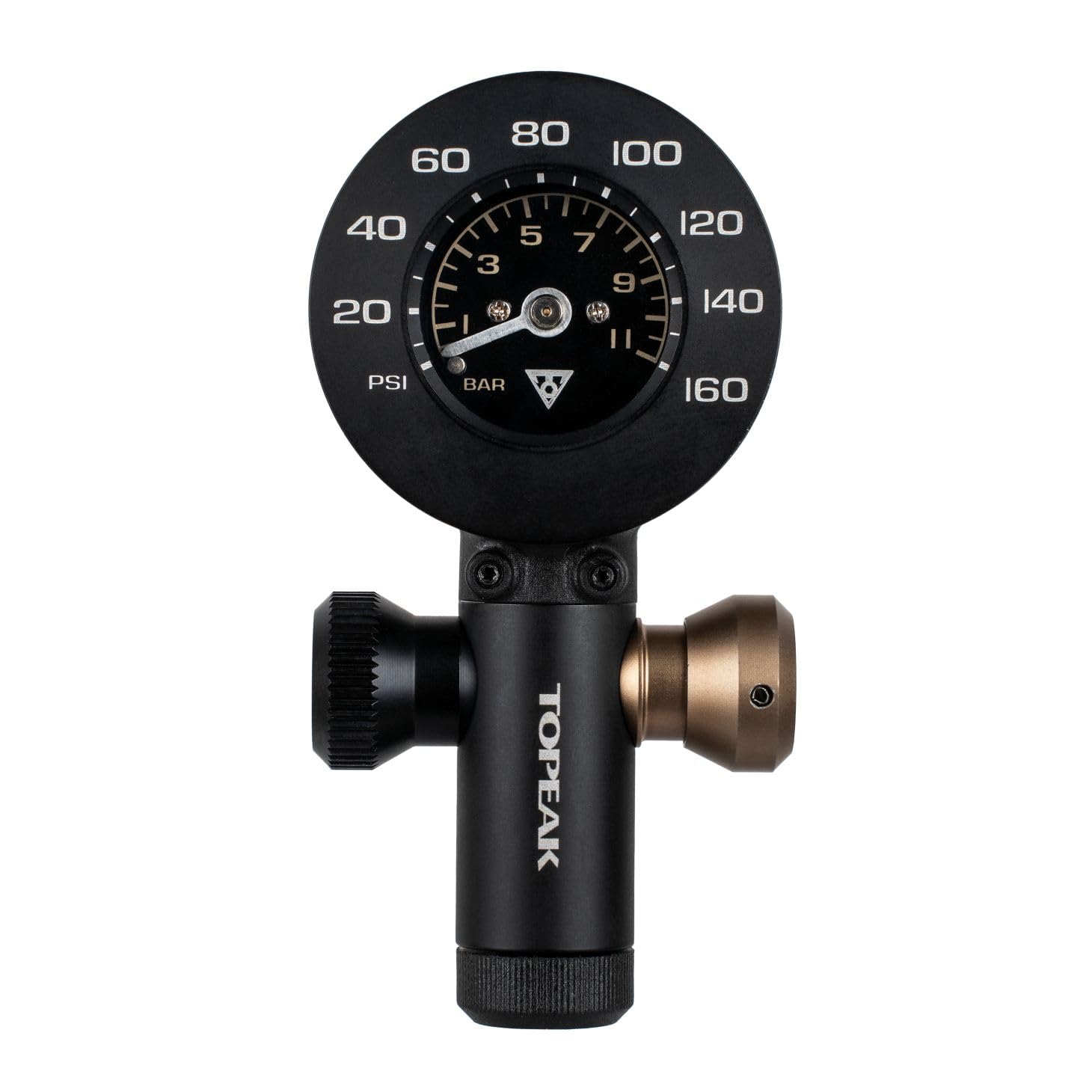 Topeak Airbooster G+ CO2 gonfiatore in Alluminio, Nero, Max. 11 bar/160 PSI, con manometro, Pompa compatta e precisa, 7,8 x 4 x 3,8 cm, 15700280