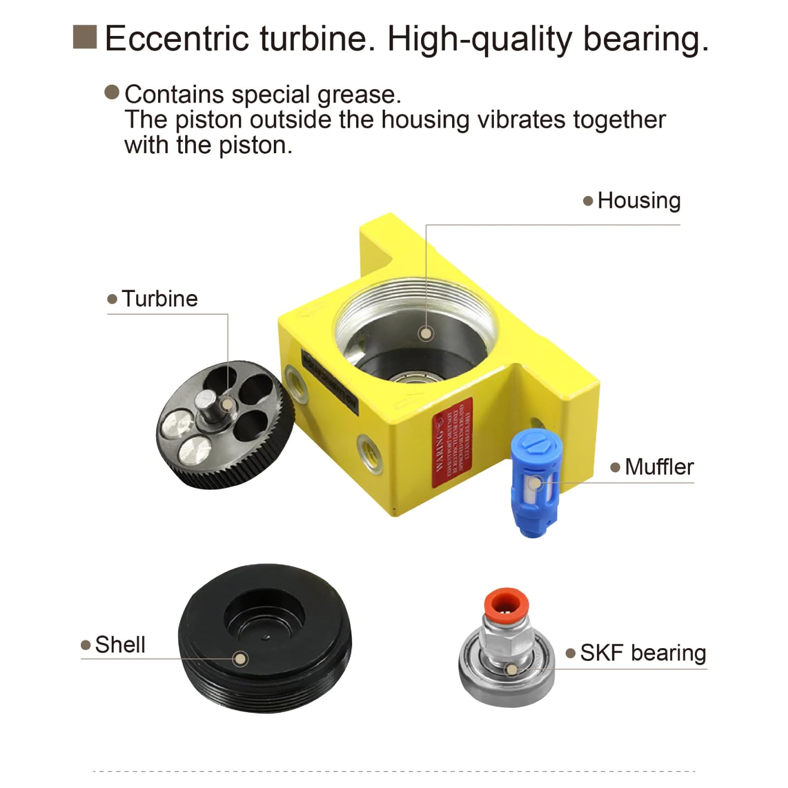 Vibrateur Pneumatique à Turbine GT8, Oscillateur à Turbine à Air G 1/8in, Vibromasseur Pneumatique Industriel à Turbine 27500-37500tr/min 840 à 2 400 N pour Applications Industrielles
