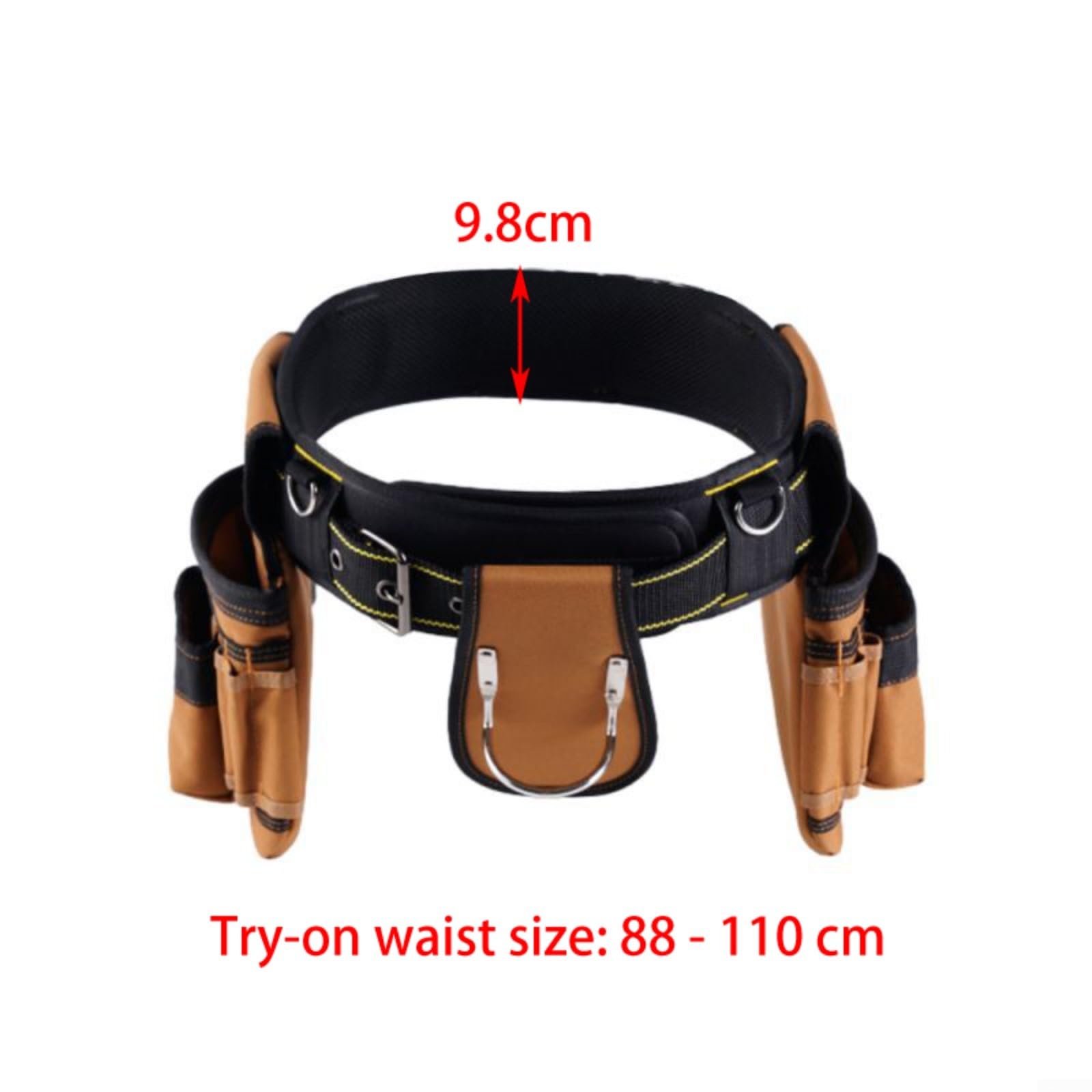 Juego de 4 cinturones de herramientas con funda de martillo, bolsas de cintura de tela Oxford 1200D para comerciantes y bricolaje, color marrón