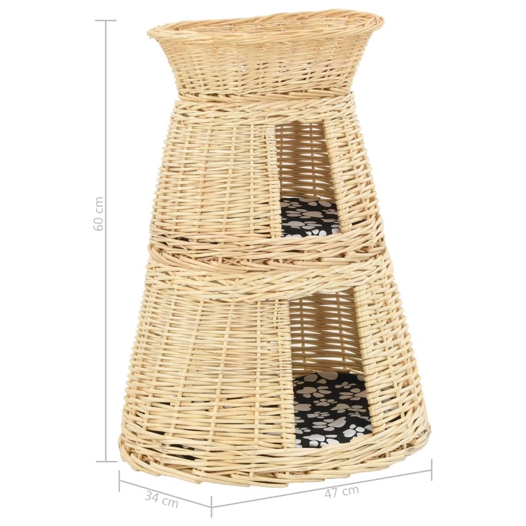 Lot de 3 Panier en Osier, Corbeille Niche Maison Lit pour Chat 3 pcs avec Coussins 47x34x60 cm