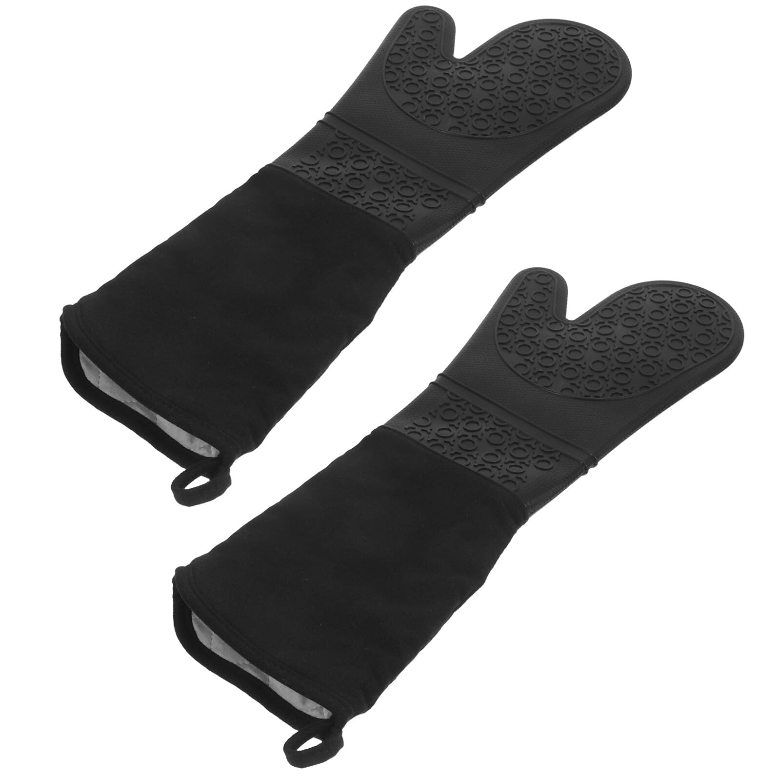 VALICLUD Guantes de Horno Extendidos de Silicona Negros Resistentes al Calor para Manipular Bandejas y Sostener Ollas la Cocina