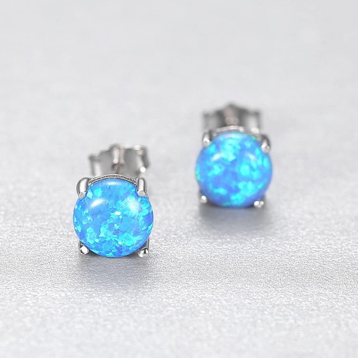 Fine White/Blue/Green Opal Stud Earrings Gifts for Women, 925 Sterling Silver Simulated Opal Studs Hypoallergenic Jewellery - Image 5