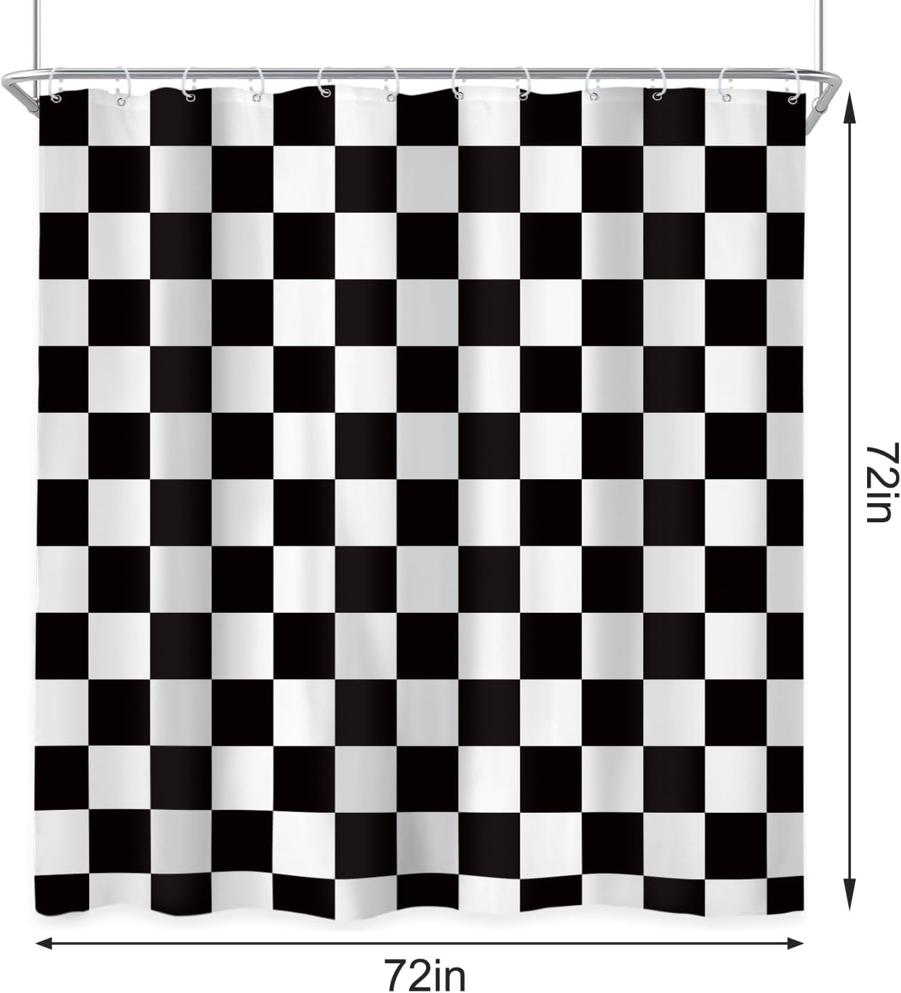 Newsely 4Pcs Black White Checkered Shower Curtain Set with Non-Slip Rugs, Toilet Lid Cover and Bath Mat, Cute Retro Checkerboard Shower Curtain with 12 Hooks,Vintage Bath Curtain for Bathroom Decor