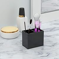 Vista 4 de NIUBEE Soporte acrílico para bolígrafo, 2 compartimentos, organizador de lápices negro para encimera, almacenamiento de accesorios de escritorio