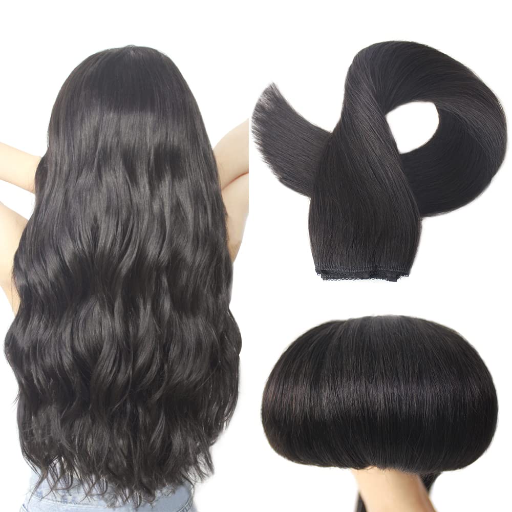 Delightful Invisible Wire Hair Extensions Human Hair Transparent Wire Adjustable Size Natural Black #1B 110 Grams 20 Inch