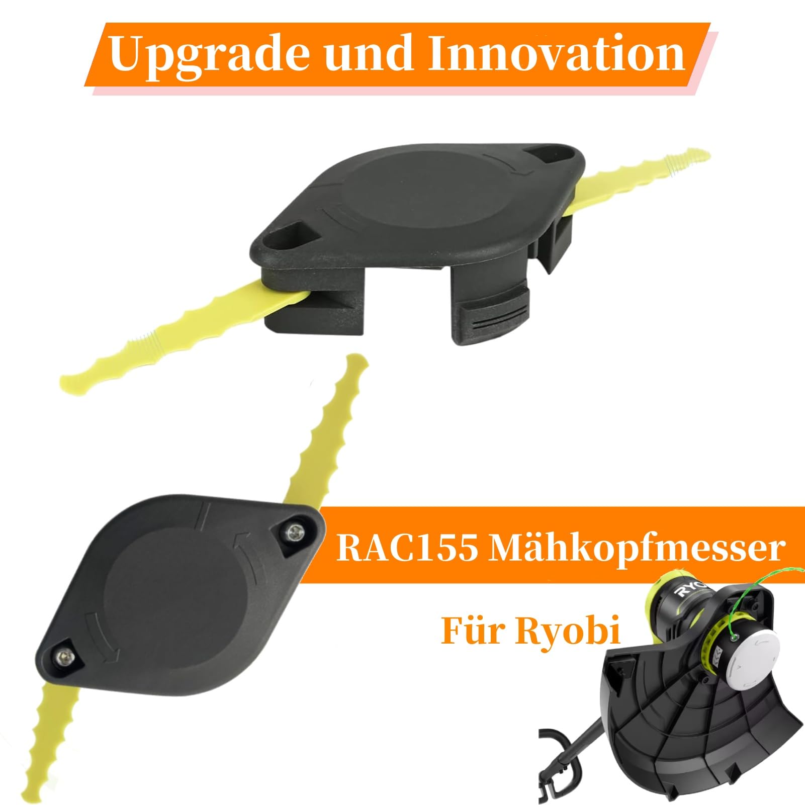 Schlagmesser Sense Trimmer 5132004559 RAC155 RAC158 für Ryobi 18V Akku-Rasentrimmer OLT1825M,RY18LT25A-113P,RY18LT25A-120P,OLT1832,RLT2925,14x Ersatzmesser mit 8x Extrastarker Faden (30 Stück)