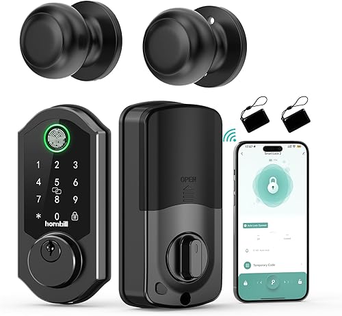 Juego de pomos de cerradura de puerta inteligentes cerrojo WiFi sin llave, cerradura de puerta delantera con huella digital Hornbill con código de