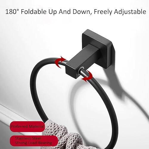 Miniatura 3 de Anillo de toalla de baño negro, toalleros para baño, accesorios de baño, soporte grueso de acero inoxidable para toalla de mano para pared de baño,