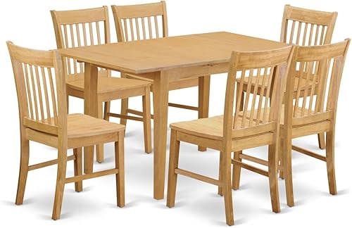 East West Furniture NOFK7-OAK-W - Juego de mesa de comedor de 7 piezas consta de una mesa de cocina rectangular con hojas de mariposa y 6 sillas de