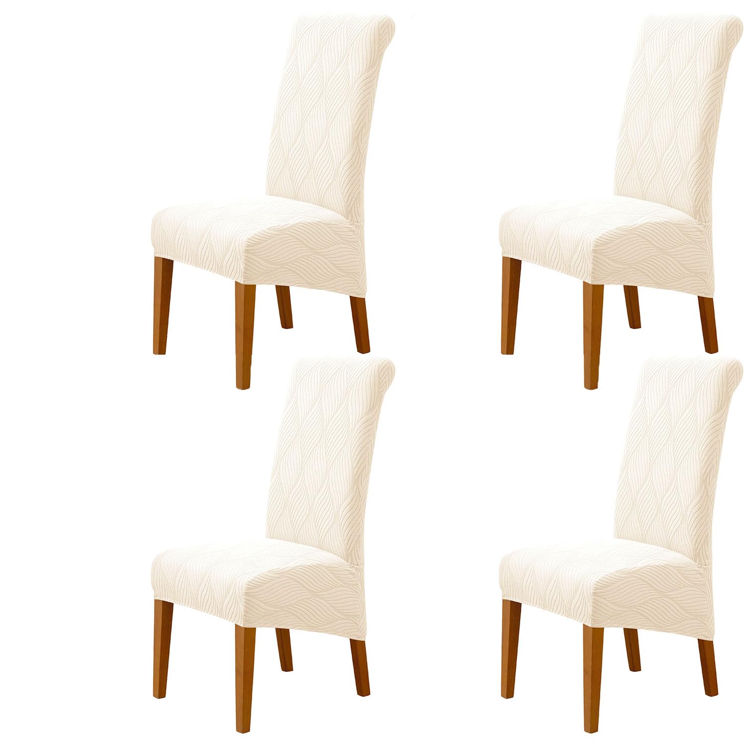 YOPOIY Stretch XL Dining Chair Covers, Cat Proof High Back Dining Room Chair Cover, Anti-Scratch Parson Chair Slipcovers, Extra Large Armless Chair Protector (Beige,Set of 4)