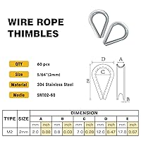 Vista 6 de Cuerda de alambre de acero inoxidable 1/16, dedales M2 y mangas de prensado para extremo de cable de 1/16 de diámetro