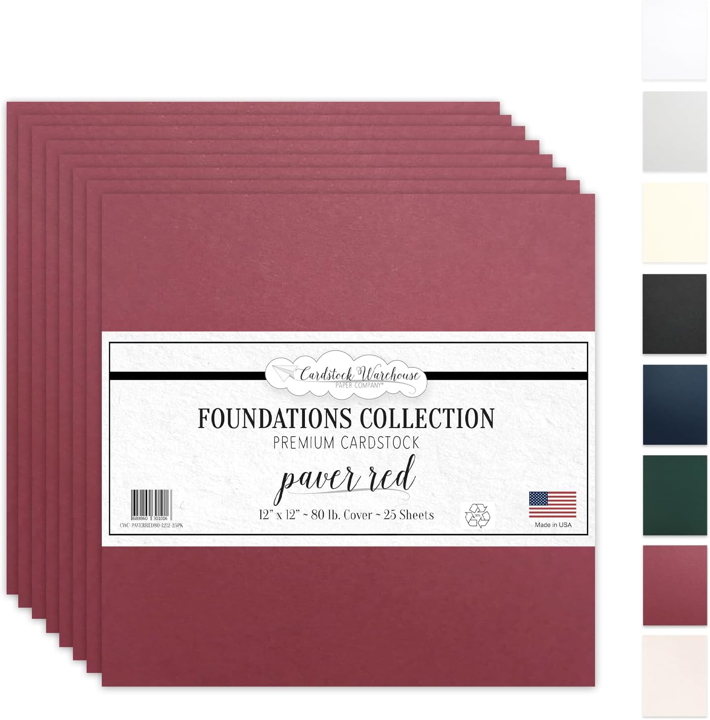 Cardstock Warehouse Foundations 100% Recycled Paver Red Burgundy Cardstock Paper - 25 Sheets, 12 x 12” - 80lb / 215 GSM, Premium Dark Red Card Stock for Card Making, Scrapbooking & DIY Projects
