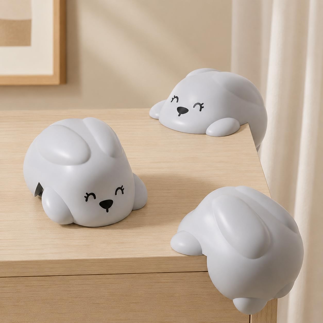 TINSY Rabbit Shaped Silicone Corner Guards for Baby Safety, Soft Furniture Corner Protectors with Strong Adhesive, Childproof Table Edge Protection, Shock-Absorbing Corner Cushions, Pack of 4pcs, Grey-image-27