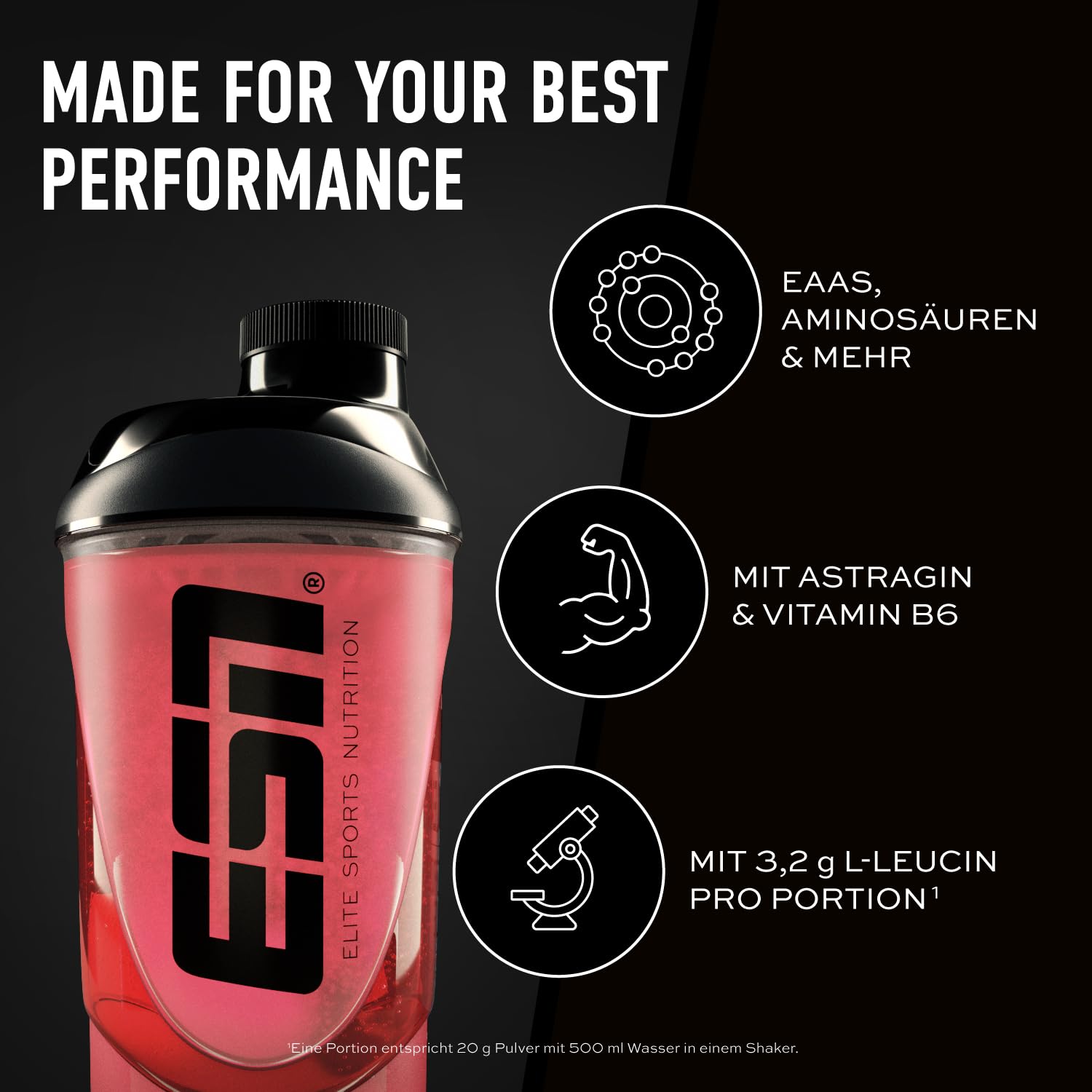 ESN AMINOS, Fresh Cherry, 400 g, feines Amino-Pulver mit essentiellen Aminosäuren & Astragin, 3,2 g Leucin pro Portion, ideale Löslichkeit, vegan - made in Germany