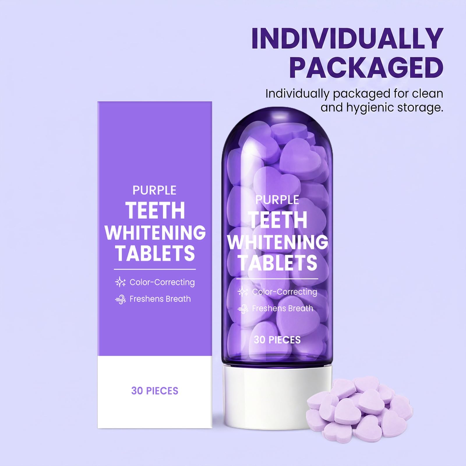 Pastillas de pasta de dientes moradas, limpieza bucal diaria suave