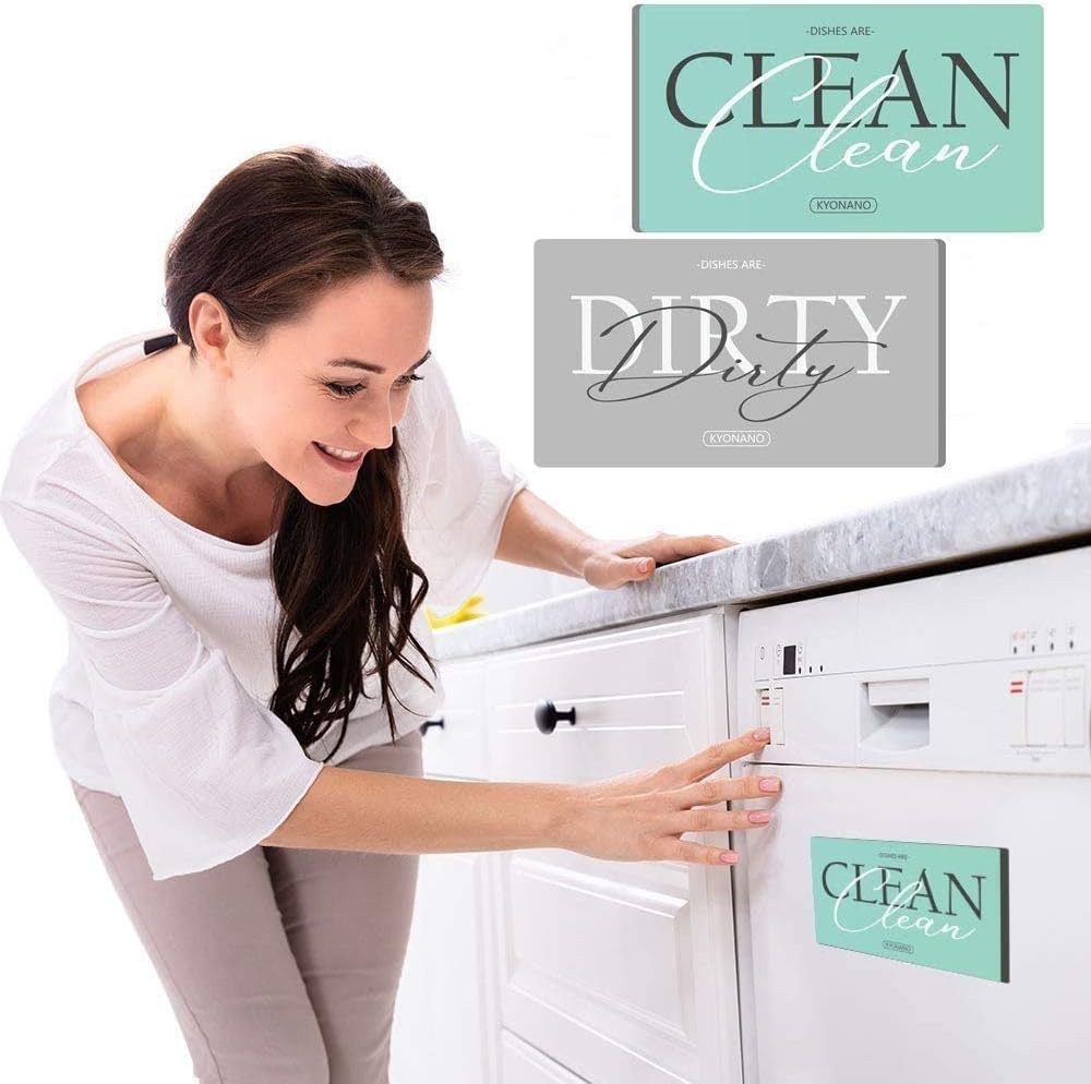 Heavy-Duty Clean Dirty Dishwasher Magnet Sign, Incl. Bonus Round Dishwasher Magnet, 2 Bonus Metal Magnetic Plate, Magnetic Clean Dirty Reversible Sign Indicator