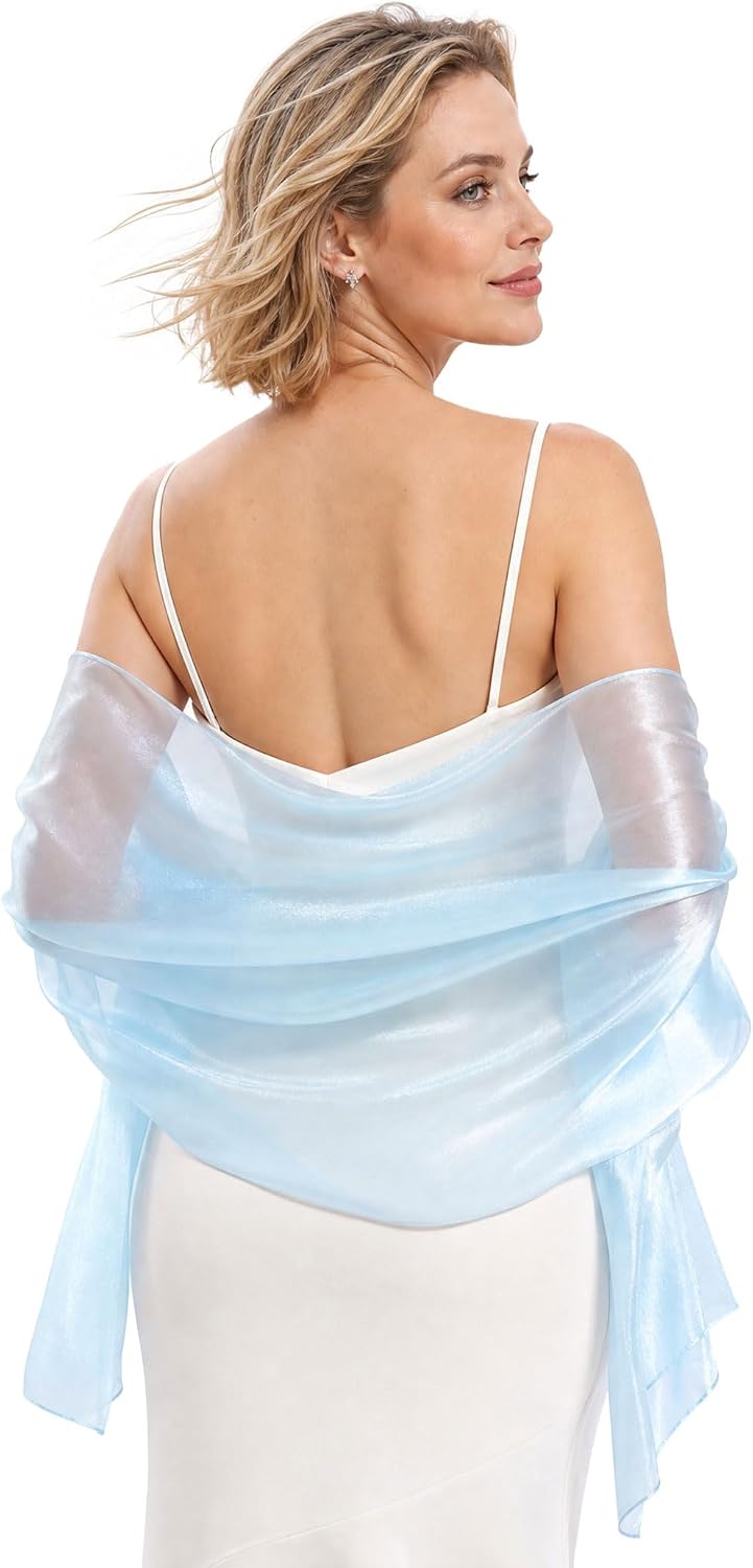 CHUNG Women Shimmer Shawls Wrap Pearlescent Soft Sheer Silky Organza Scarf for Evening Dress Bridal Bridesmaid Wedding Party