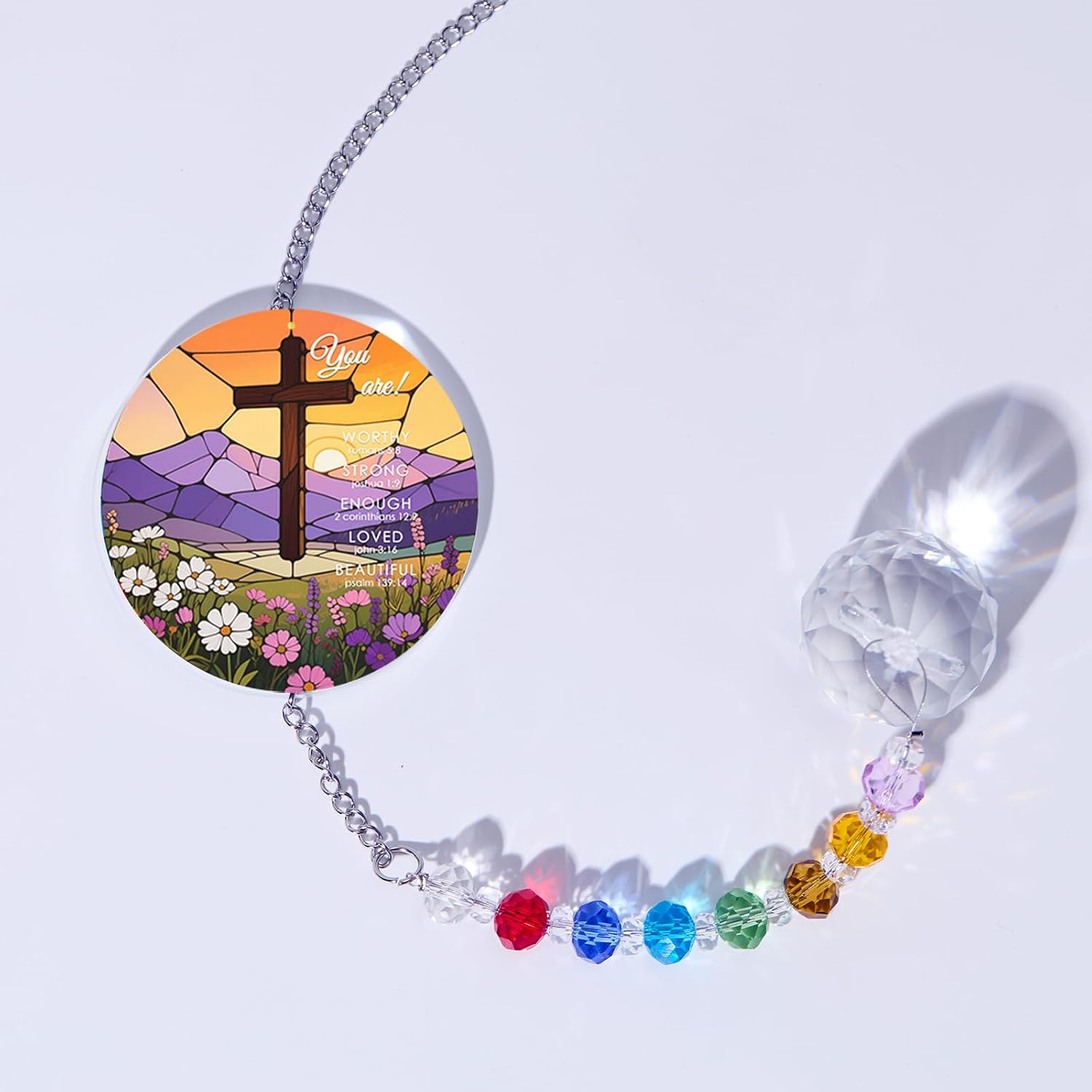 Christian Gifts for Women - Inspirational Stained Glass Cross Suncatcher with Rainbow Crystal Prism, Religious Spiritual Gift for Home Decor, Faith Encouragement & Spiritual Space - Image 2