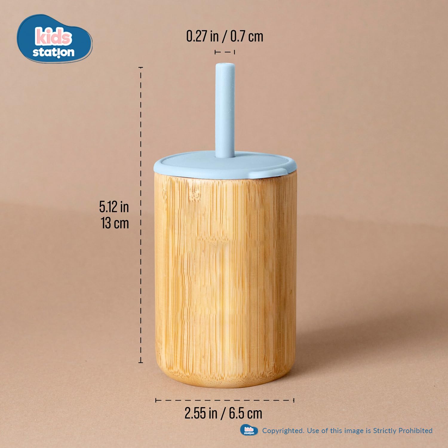 Kids Station 1 Piece Bamboo Feeding Set for Toddlers and Kids - Sipper with Straw and Cap - Non-Toxic, BPA-Free and Unbreakable Eco-Friendly - Baby-Led Weaning Supplies for Toddler Self-Feeding (Blue) - Image 2 thumbnail