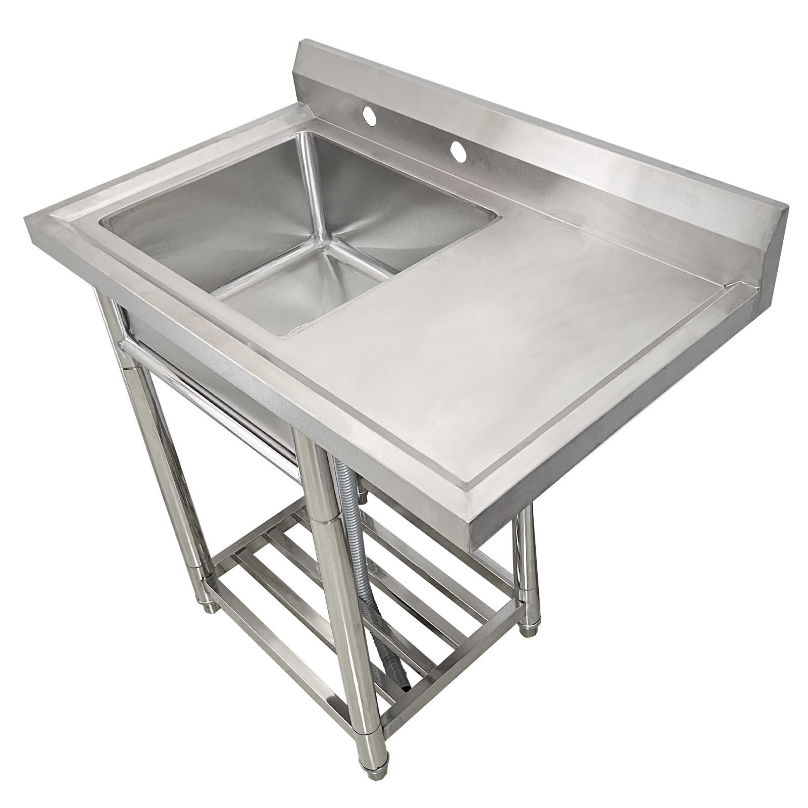 HYSOPSPX Stainless Steel Commercial Kitchen Sink, Single Bowl Sinks Free Standing Prep & Utility Restaurant Garage with Right Drainboard, Storage Rack, for Restaurant, Laundry Room