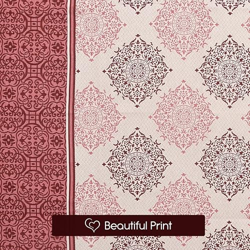 Image of FRESH FROM LOOM Cotton Reversible Diwan Set Maroon - 1 Single Bedsheet with 2 Bolster Covers and 5 Cushion Covers (8pc Set)