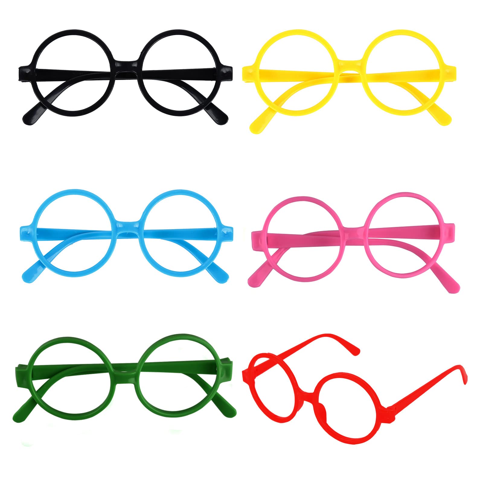 Hileyu 6pcs Wizard Round Glasses Frame for Kids & Adults - Plastic Frame Glasses for Boys & Girls - Stylish & Fancy Dress Costume Cosplay Party Aloha Summer Accessories Gifts (6Pcs)