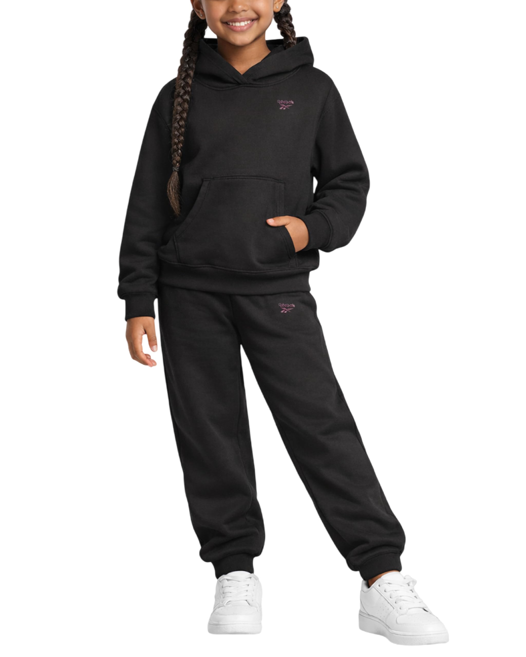 Reebok Girls Sweatsuit Set - 2 Piece Soft Long Sleeve Hoodie Sweatshirt and Sweatpants for Girls - Athletic Sweatsuit
