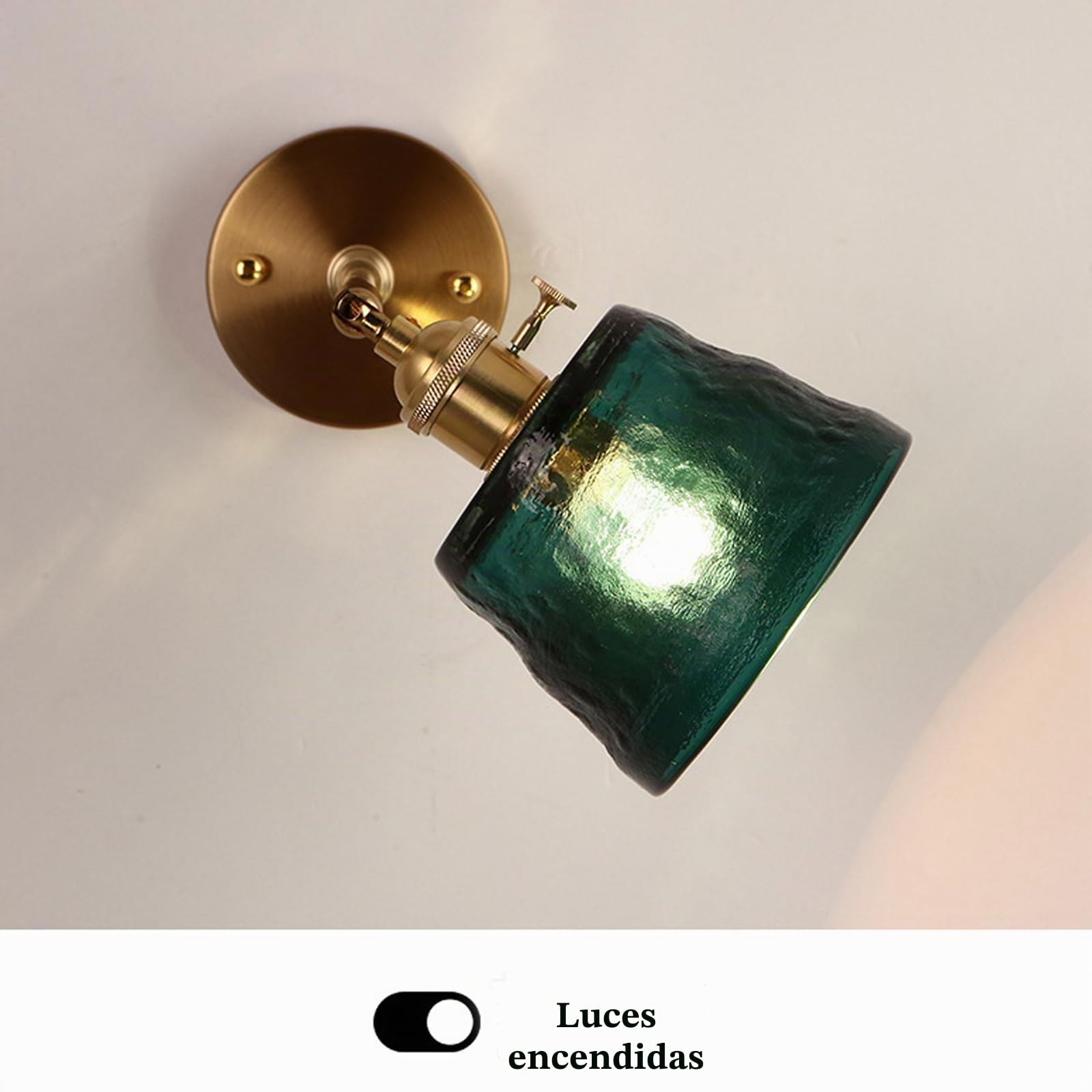 Chrasy Aplique Vintage Cristal Verde Casquillo Latón Interruptor On/Off E27