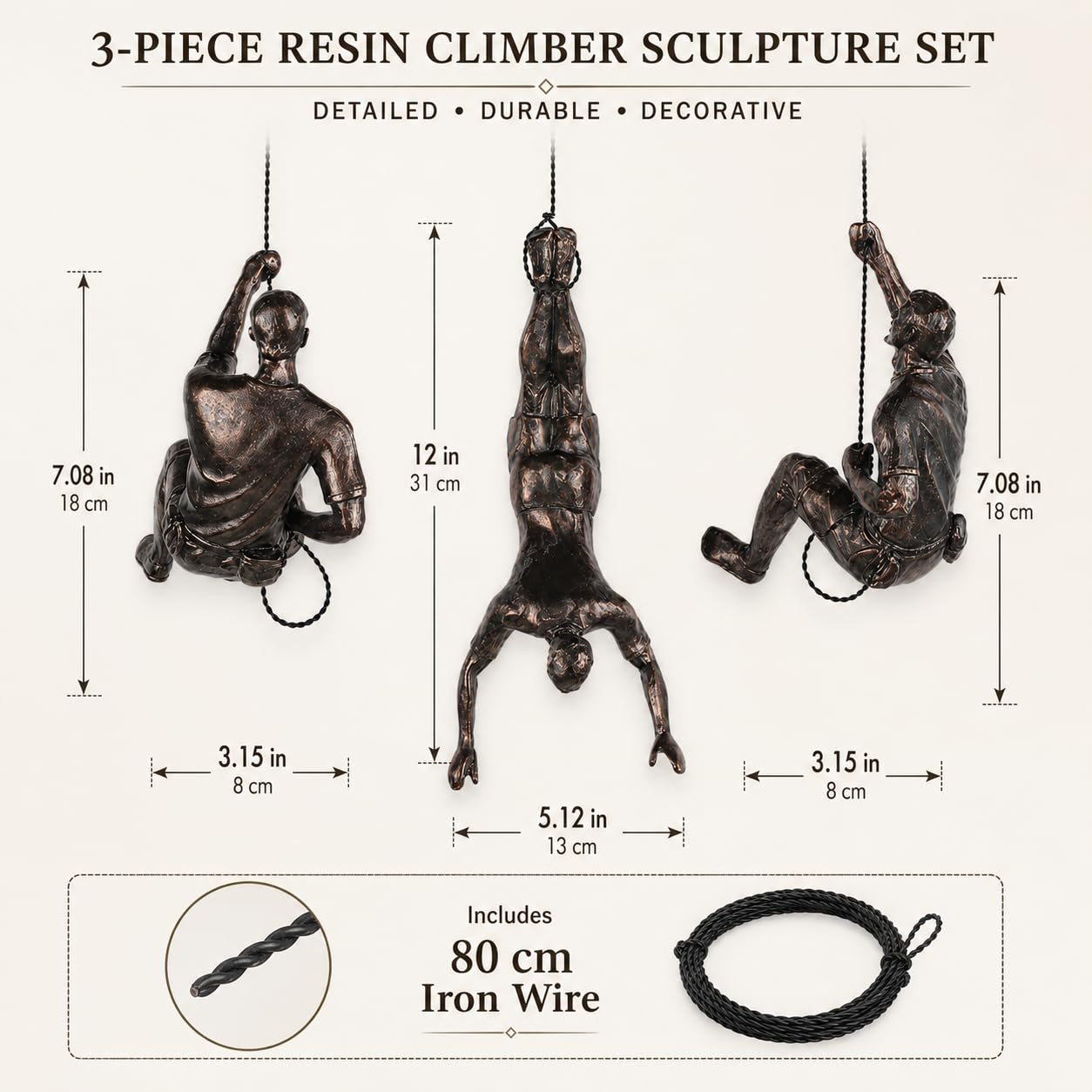 Grand lot de 3 sculptures murales pour hommes grimpants, art mural nordique moderne simple, sculptures d'homme grimpant, cadeaux d'escalade pour la maison et le bureau