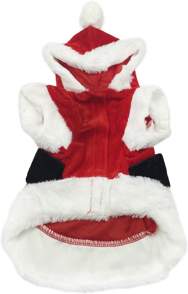 Christmas Cosplay Pet Hoodies Costumes Apparel for Winter for Cat Small Dog Puppy Red Santa Claus M