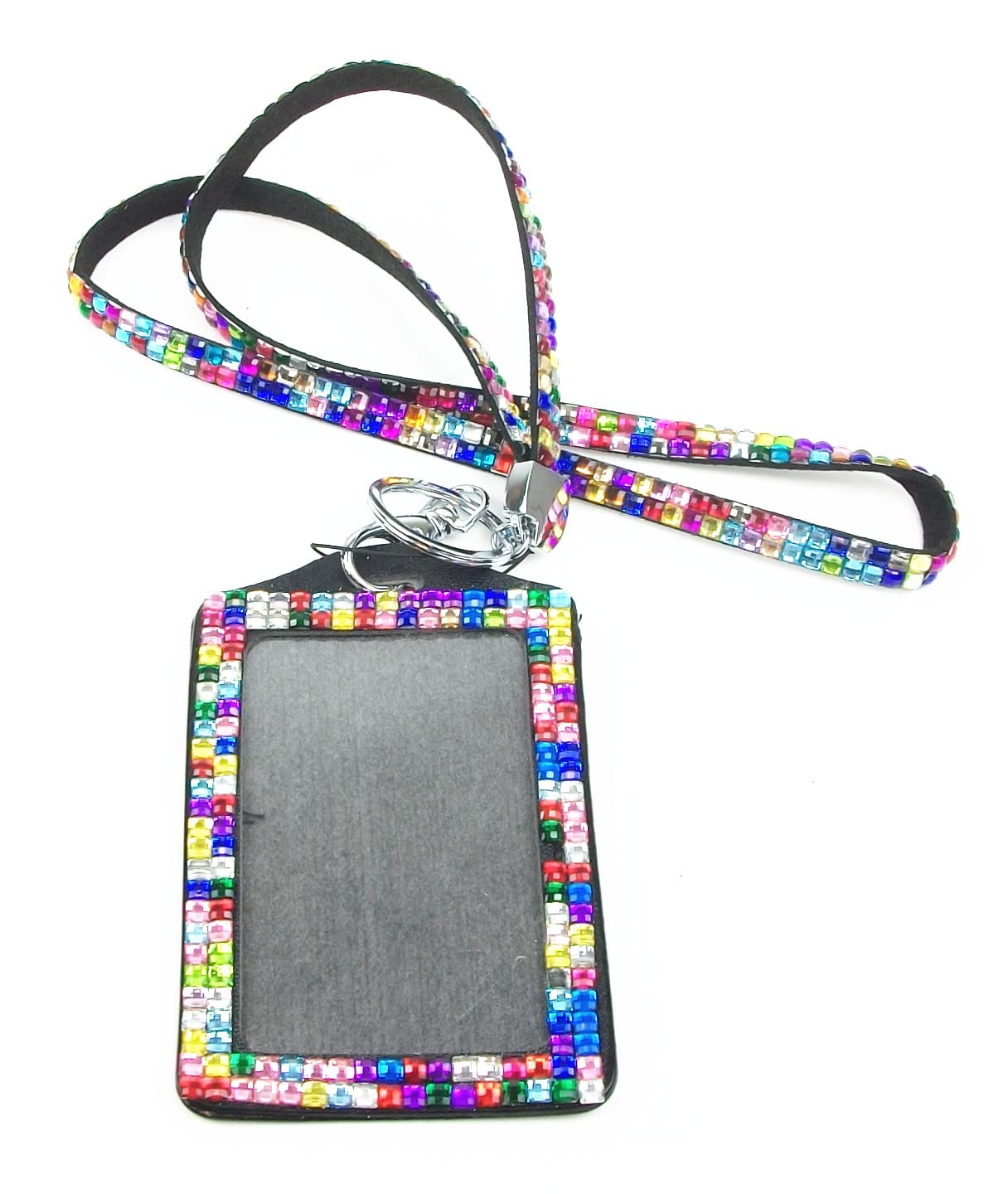 Doliphine Multi Colors Rhinestone Crystal Bling Necklaces LANYARDs Keychain Key Holder & Vertical ID Badge Holder (Rainbow)