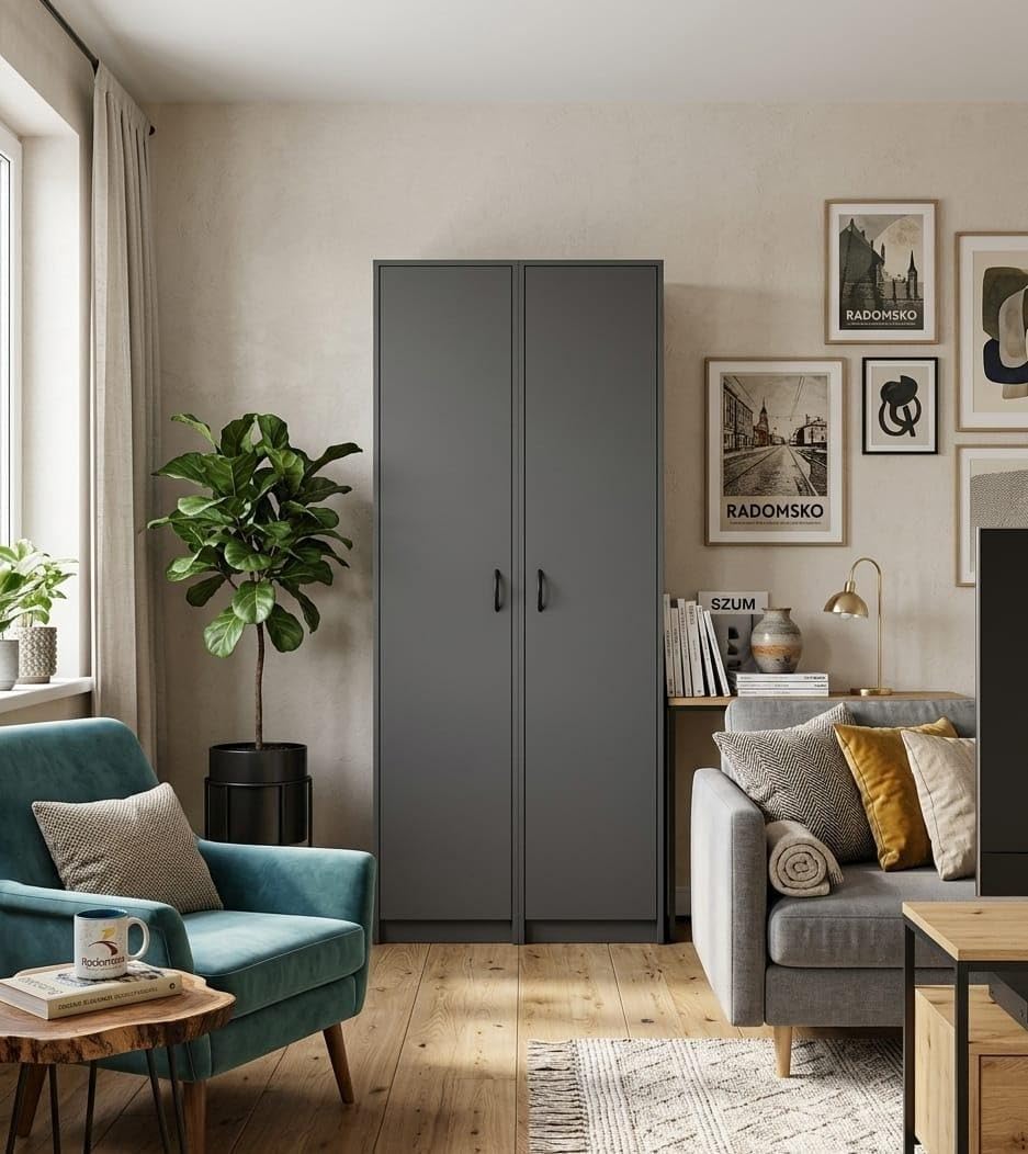 BDW – Armoire avec 5 Étagères – Meuble de Rangement de 40 cm L, 185 cm H, 35 cm P – Armoire Chambre Enfant, Dressing Chambre Adulte ou Salle de Bain – 1 Porte – Anthracite