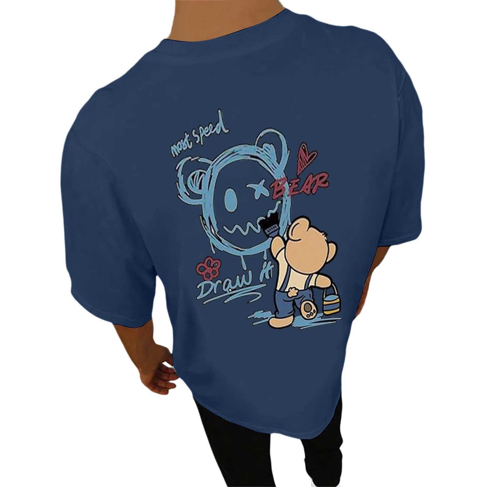 Men's Back Print T Shirts for Men Summer Shirt Short Sleeve T Shirts Fashion Motif Clothing Retro Casual Shirt Boys Tee Crew Neck Large Sizes T Shirt Lightweight Tops, navy, 3XL