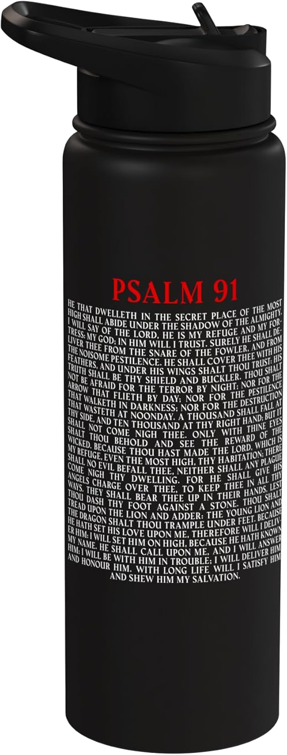 Psalms 91 Full KJV Bible Verse Protection & Safety Blessing Stainless Steel Insulated Water Bottle