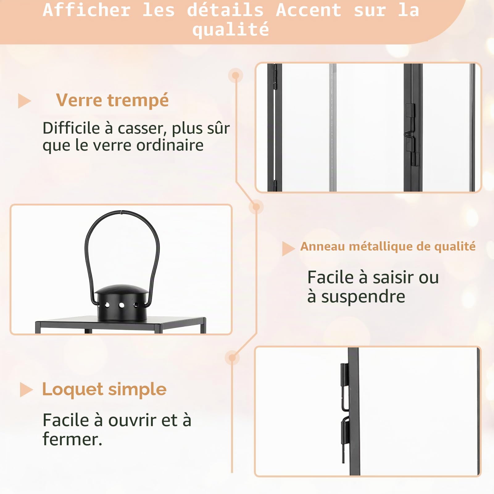 NUPTIO Lanterne Bougie Exterieur Noire - 33/26/20cm Métal Lanternes Outdoor Funéraire Cimetière Bougie Résistant Aux Intempéries Lanterne Jardin Extérieur Bougeoir Lumière du Vent Intérieur