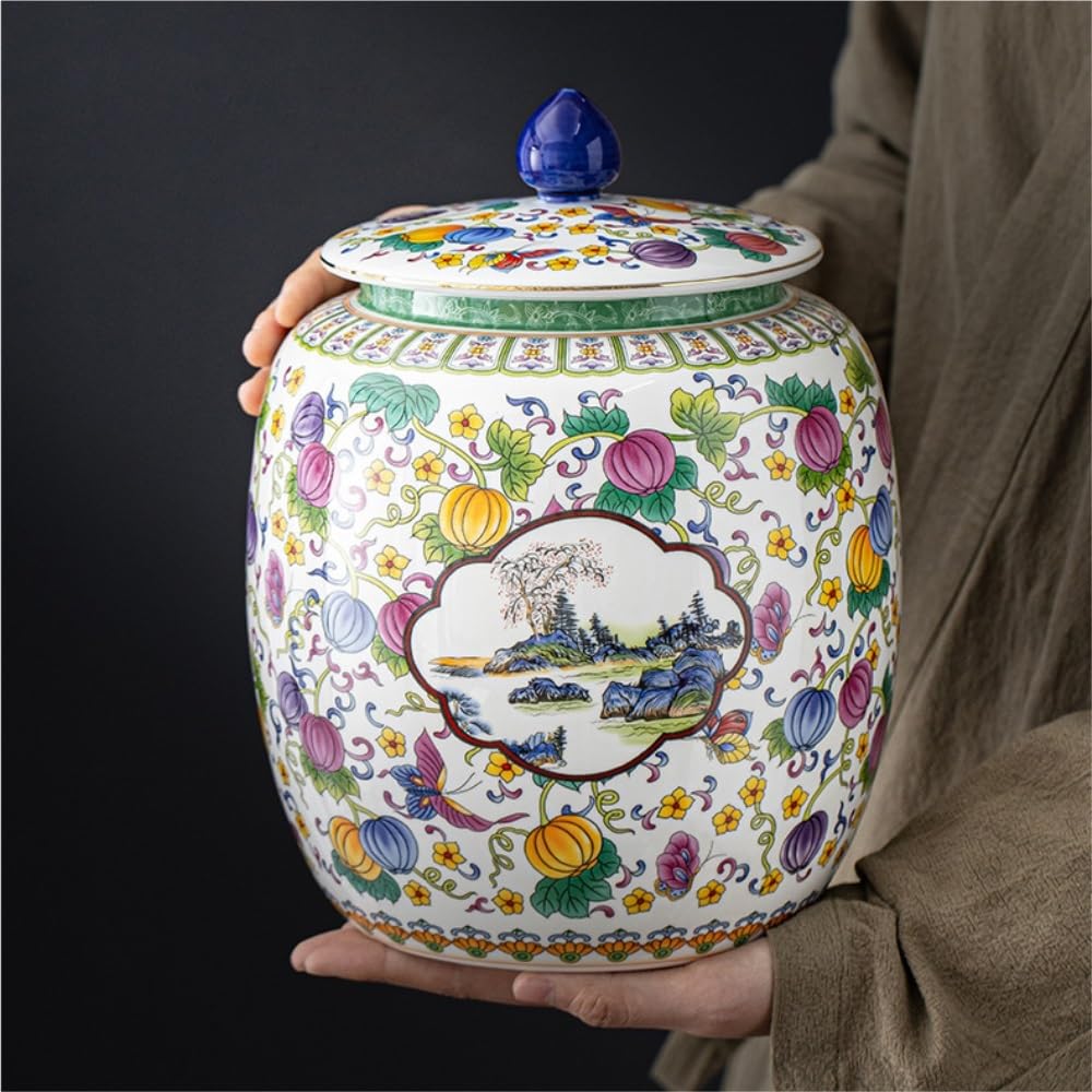 CMBSSTFC Pojemnik na herbatę Pojemnik do przechowywania herbaty zbiorczej Słoik z pokrywką Ceramiczny słoik o dużej pojemności Zamknię słoik Retro chiński zestaw do herbaty Pojedynczy słoik Puszka na