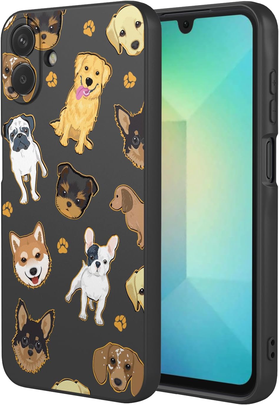 Phone Case for Galaxy A07 Case, Samsung A07 Case Shockproof Flexible Bumper TPU Soft Case Dog Pattern Phone Cover for Samsung Galaxy A07 Black Dog