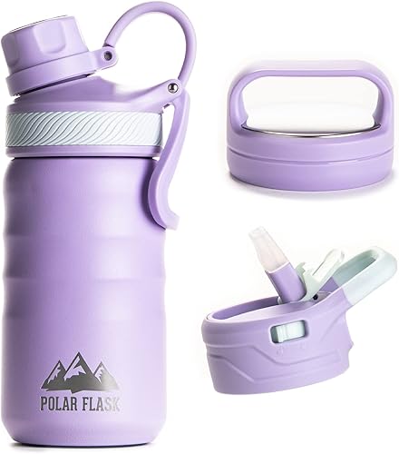 POLAR FLASK Botella de agua deportiva de acero inoxidable, 3 tapas de alta calidad, mantiene los líquidos fríos o calientes, a prueba de fugas y a