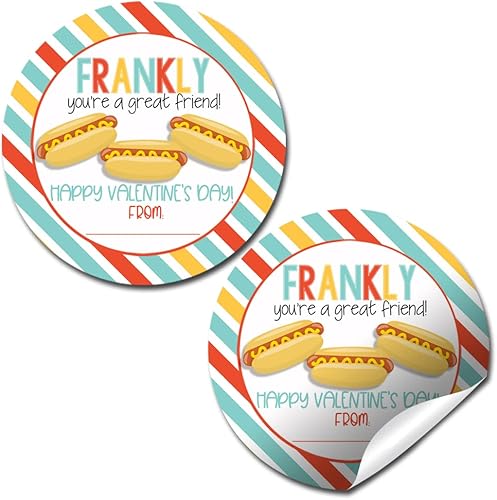 Amanda Creation - Etiquetas adhesivas con temática de perro caliente de San Valentín para niños 40 calcomanías de círculo de fiesta de 2 pulgadas