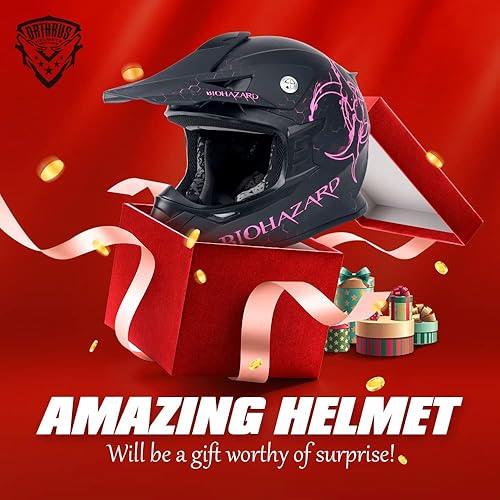 Miniatura 2 de Orthrus Casco para adultos y jóvenes con certificado DOT para motocross, ATV, motocross, motocicleta todoterreno (BIO-rosa, S)