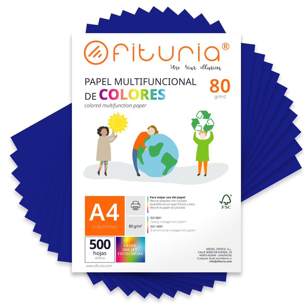 Coloured Sheets, Pack 500 Sheets A4 80 g – Coloured Paper for Crafts, Printer, Scrapbooking – Folios Colours – Ideal Origami, Papiroflexia, Office and School (Dark Blue, 500h)