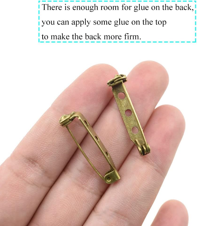 HAO PRO Bar Pins Brooch Clasp Pin Backs Safety with 3 Holes 25mm Badge Latch Secure Strong Stiff Needle No Crook Easy Open Close for Crafts Jewelry Sew Glue Corsage Costume Wedding Bronze 40pcs