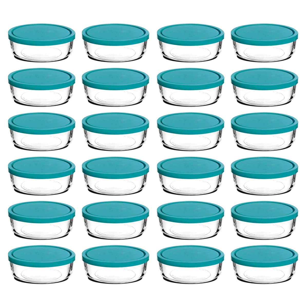 Paquete de 24 Recipientes de Vidrio para Comida con Tapa Hermética, Caja de Almacenamiento Redonda, Apto para lavavajillas, Microondas y congelador - Diámetro 18 x Altura 6.5 cm
