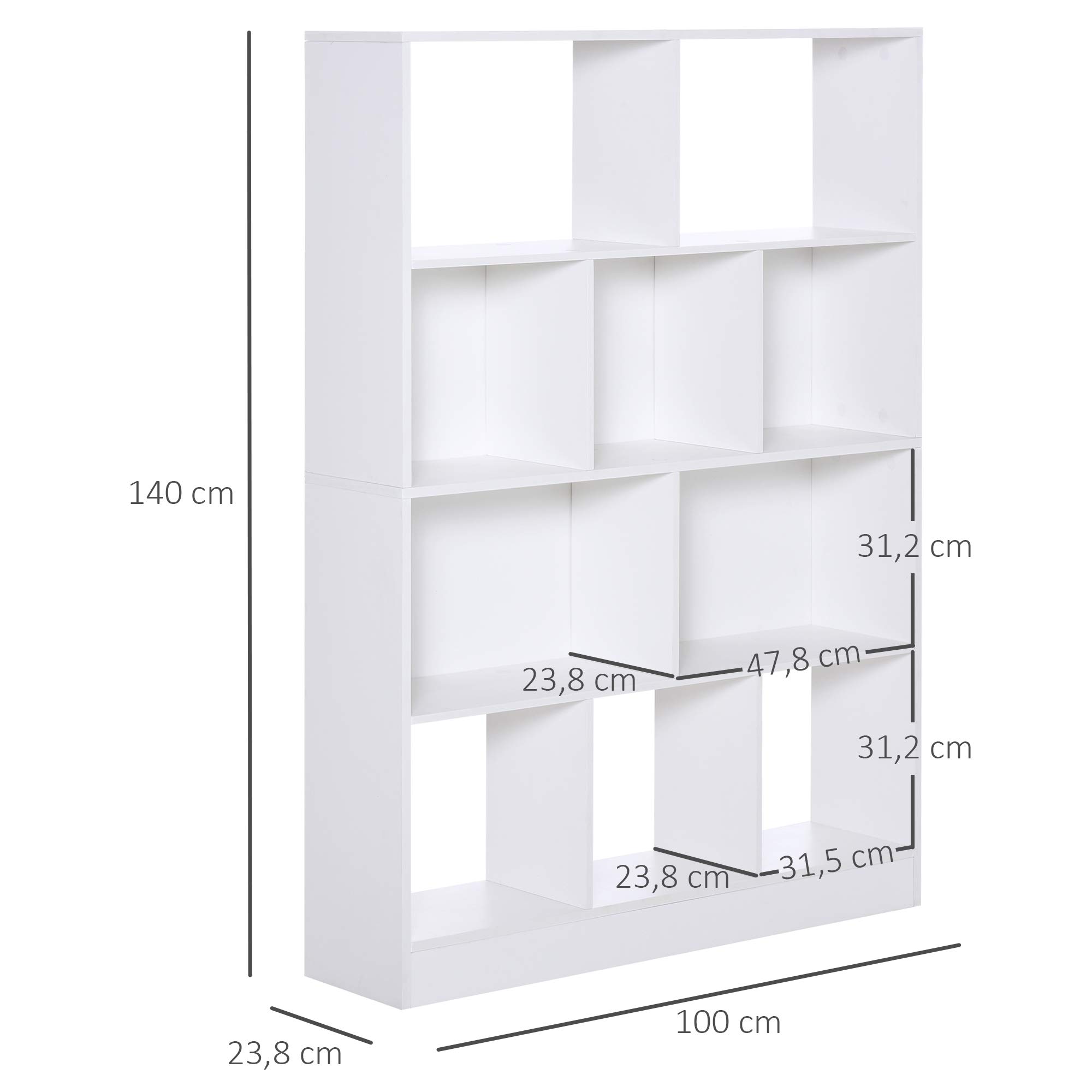 HOMCOM Estantería Librería 4 Niveles Estantes 100x23,8x140 cm Blanco