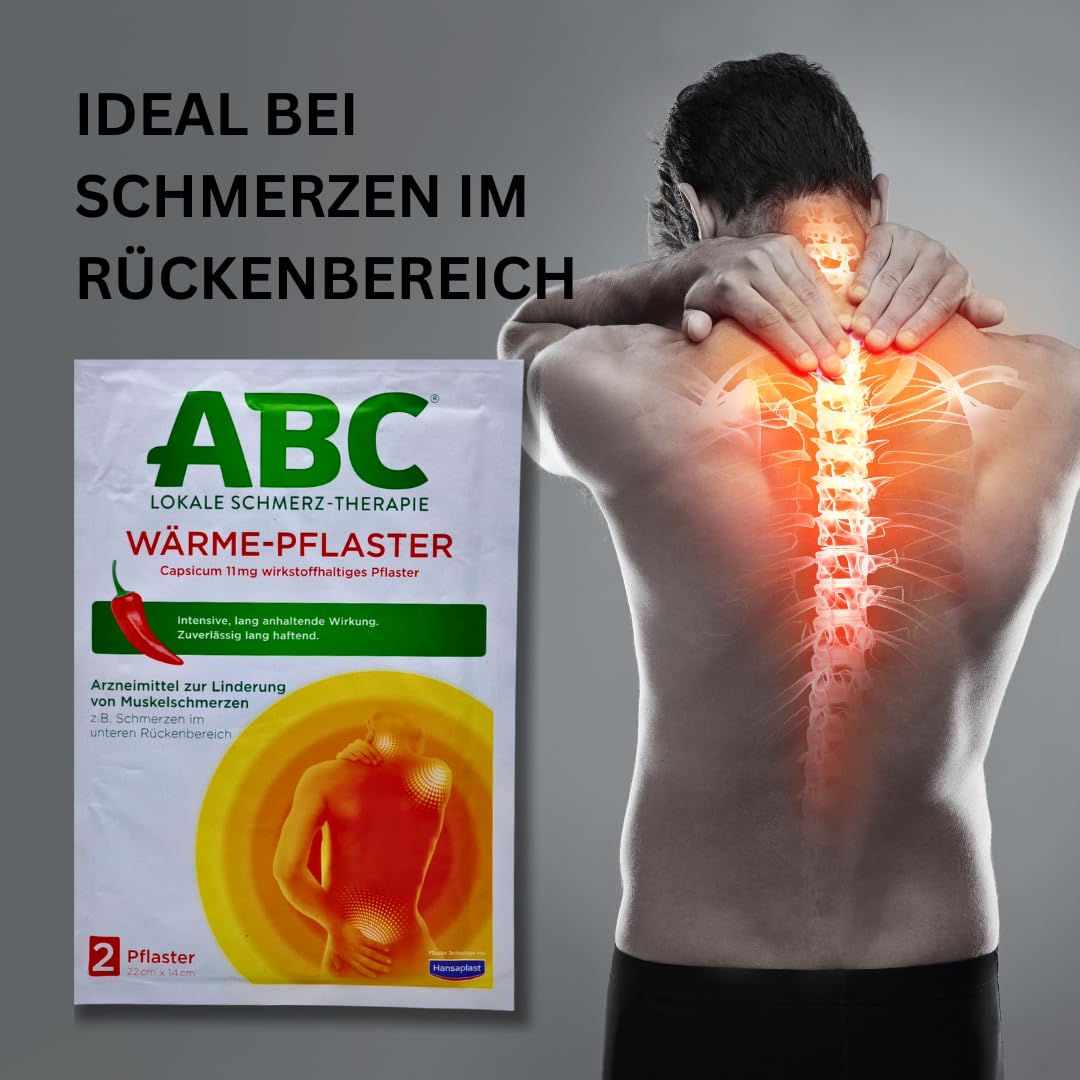 ABC Wärme-Pflaster Capsicum 3x 2 Stück I Wärmeanwendung mit Cayennepfeffer-Dickextrakt bei muskulären Verspannungen im Rückenbereich I bis zu 12 Stunden Wirkung | Spar-Set plus Pharma Perle give-away