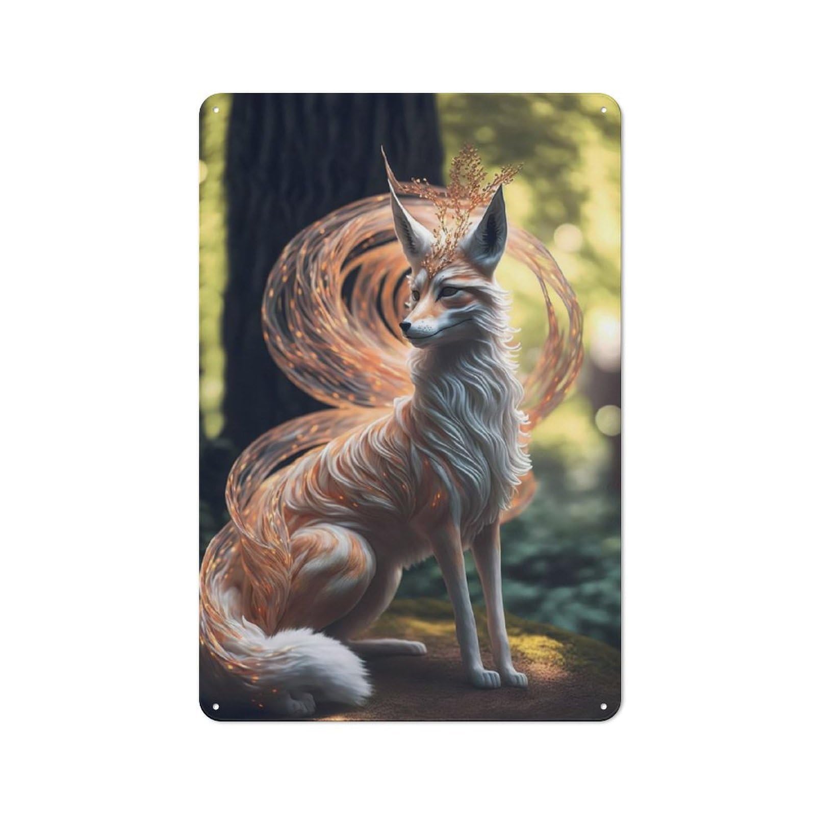 Junmoney Japanese Kitsune Fox 30X20cm Rustic Metal Sign With For Guest Room Or Hallway, For Vintage Wall Decor Fans, For Metal Sign Collectors